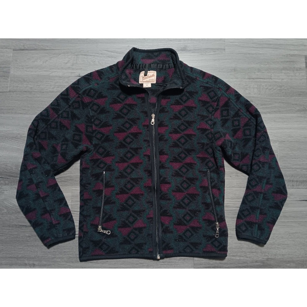 Vtg Woolrich Women's Purple Black Aztec Southwest Full Zip Fleece Jacket Size M